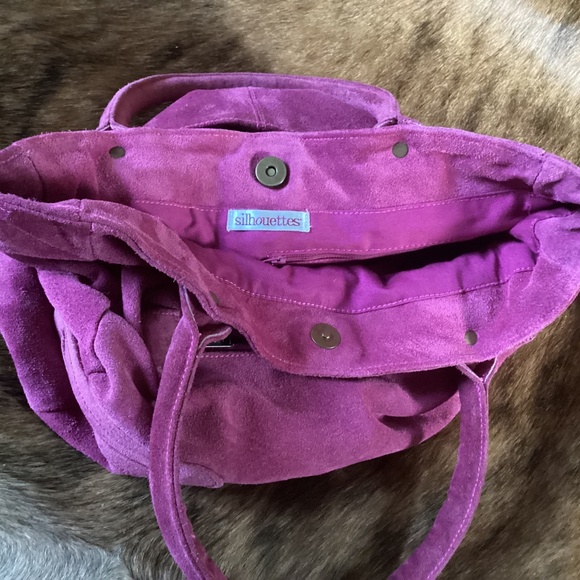 Silhouettes Pink Suede Genuine Leather Tote Handbag - Picture 9 of 11